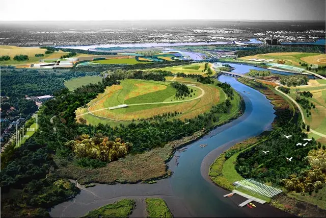 A bird's-eye view rendering of the park when completed.